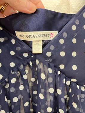 Victoria's Secret Navy and White Polka Dot Blouse with Sheer Panels